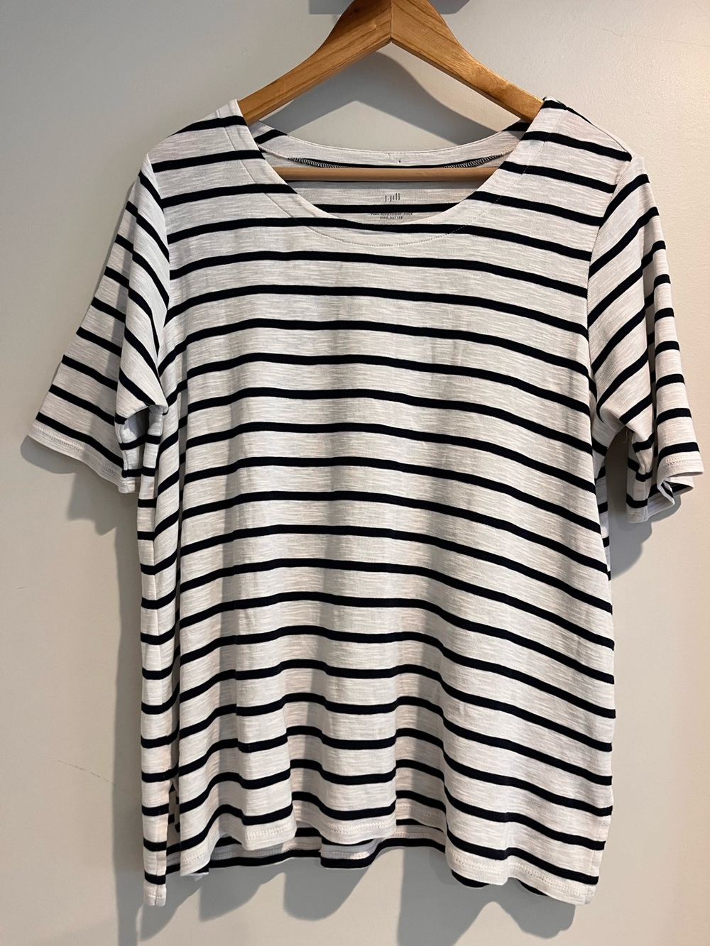 J.Jill Striped Pima Slub Scoop Neck Top Tee MEDIUM PETITE Navy Blue White